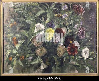 Bildende Kunst, Delacroix, Eugene (1798-1863), Malerei, Stil-Leben mit Blumen, ca. 1849, Öl auf Karton, Kunsthalle Bremen, F