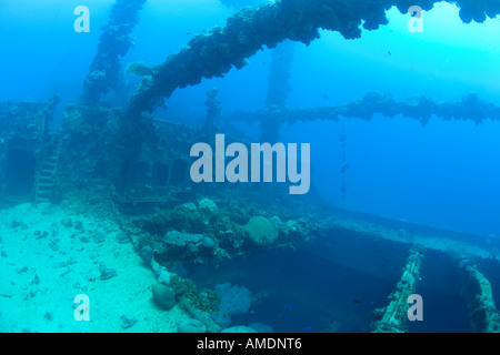 Außenseite des versunkenen Schiff Fujikawa Maru Truk Lagoon Chuuk Föderierte Staaten von Mikronesien Stockfoto