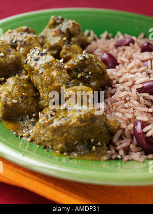 Curry-Ziege-Reis und Erbsen Stockfoto