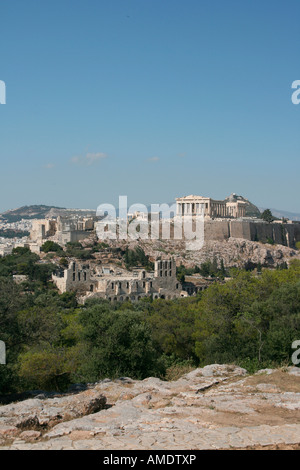 Akropolis Parthenon Herodion Theater- und Erechthion Blick auf Wahrzeichen von Athen Griechenland Stockfoto