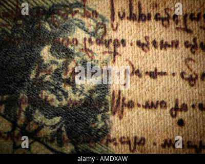 Digital Composite der vitruvianische Mensch und Handschrift Stockfoto
