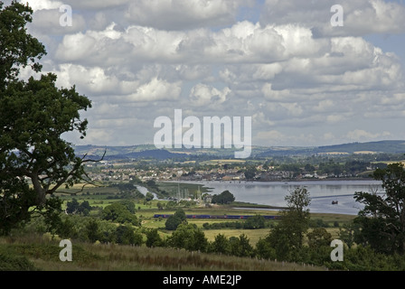 Panoramablick über die Exe Mündung in Richtung Exeter aus dem Gelände des Powderham Castle Stockfoto