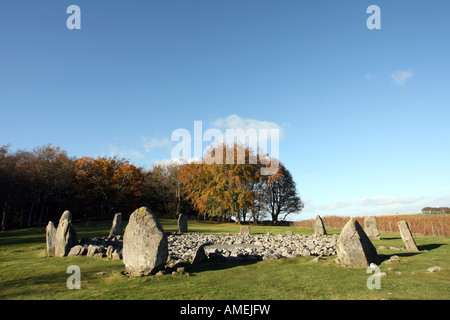 Loano Liegerad Kreis und Feuerbestattung Steinkreis am Daviot, Aberdeenshire, UK Stockfoto