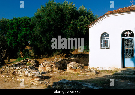 Griechenland, Chalkidiki, Sithonia, Nikiti, Kapelle Agios Georgios auf den Grundmauern einer frühreistenlichen Basilika Stockfoto