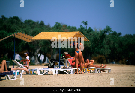 Griechenland, Chalkidiki, Athos, Ouranopolis, Strand Auf der Drenia-Insel Stockfoto