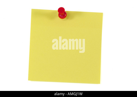 Post-It Note und Push-Pin. Isolated on White. Stockfoto