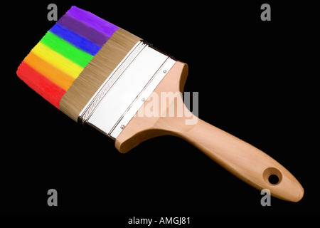 Pinsel mit Regenbogenfarben Stockfoto
