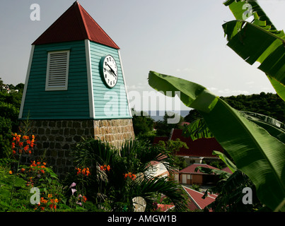 Schwedische Uhr Wahrzeichen und Glockenturm Gustavia St Barts Stockfoto