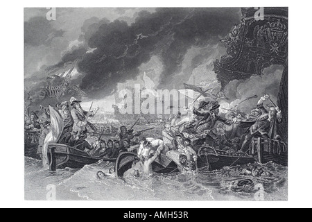 Schlacht Barfleur La Hogue Zerstörung französische Flotte 1692 Anglo Dutch Seesieg über Französisch Tourville Krieg Grand Alliance Cherbo Stockfoto