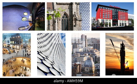 Eine Sammlung von Bildern aus Birmingham. Einschließlich Selfrdiges, Postfach, St.-Martins-Kirche, St. Philips Turm der Kathedrale, Bt Stockfoto