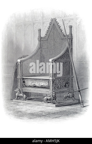 Die Coronation Chair in Westminster Abbey für König Edward gemacht ich lege berühmten Stein Scone 1300 Schwert III London Sitz GB UK Eng Stockfoto