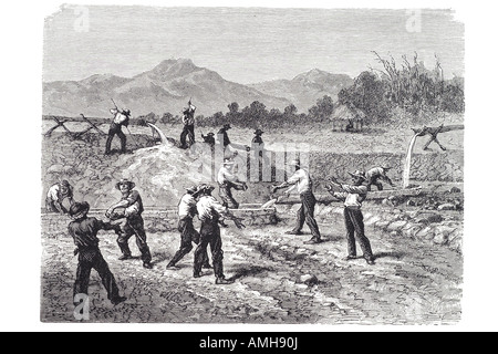 lange Tom an Arbeit Goldrausch Klondike Lake Bennett Lindeman manuellen Arbeit waschen auswaschen separate Trennung Stockfoto