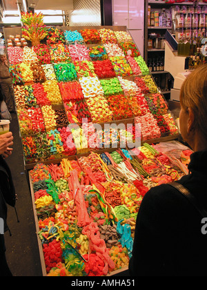 Bonbons La Boqueria-Markt Barcelona Spanien Stockfoto