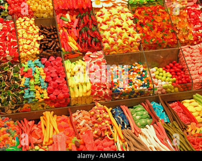 Bonbons La Boqueria-Markt Barcelona Spanien Stockfoto