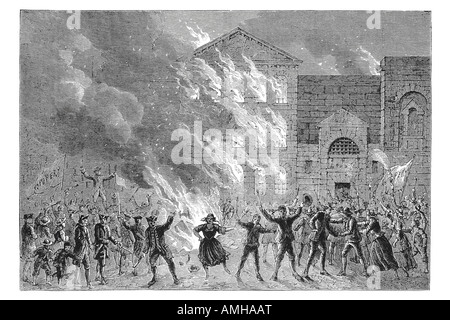 1780 Verbrennung von Newgate Anti katholischen Gordon Riot Anti katholischen Mob Feuer Gefängnis frei Gefangenen römischen Relief Act Kapelle private h Stockfoto