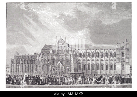 1533 Krönungsprozession Königin Anne Boleyn Westminster Abbey Henry VIII 8. Königlich royal London England englische mehr Kapital Stockfoto