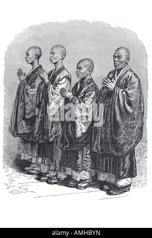 1890-Bonze beten buddhistischen Mönch weiten Ostasien Tracht rasierte Kopf Gewand chinesischen japanischen Japan Klerus Bhikkhu orient Stockfoto