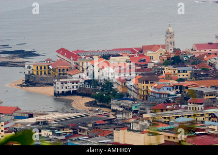 Panama City, Panama, Altstadt, Casco Viejo von Ancon Hill gesehen Stockfoto