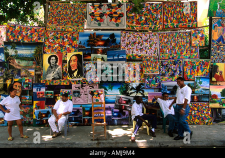 Dominikanische Republik, Puerto Plata, Haitische Kunstströmungen am Strand von Sosua Stockfoto