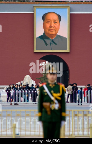 Chinesischer Soldat steht Wache Platz des himmlischen Friedens Peking China Stockfoto