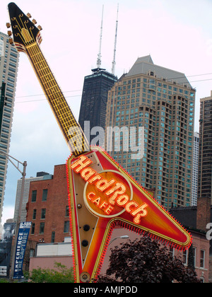 Hard Rock Cafe flying V Gitarre Zeichen River North Chicago USA Stockfoto