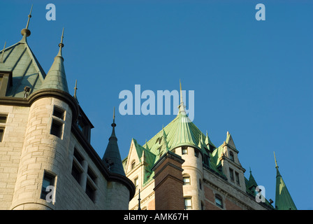 Die Dachlinie des Fairmont Chateau Frontenac in Quebec City, Provinz Quebec, Kanada. Stockfoto