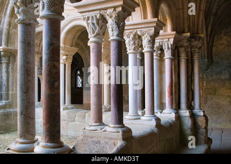 Marmorsäulen im Kreuzgang in der Abtei von Fontfroide Stockfoto
