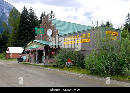 Geschäfte Läden in Hyder Alaska AK USA US-Grenze mit Stewart BC British Columbia Kanada Stockfoto