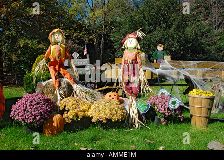 Halloweenkürbis-Vogelscheuche Display in der Nähe von Johnstown, Pennsylvania Stockfoto