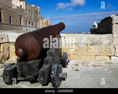 Mittelalterliche authentische Kanone auf der Zitadelle Bastionen in Gozo Malta Stockfoto