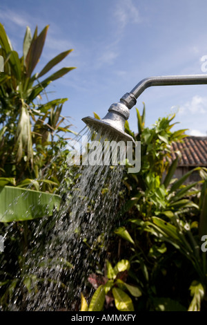 Wasser fällt aus Duschkopf Stockfoto