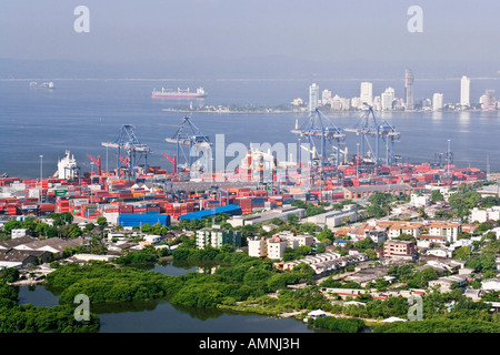 Blick auf Hafen Cartagena von Convento De La Popa, Cartagena, Kolumbien Stockfoto