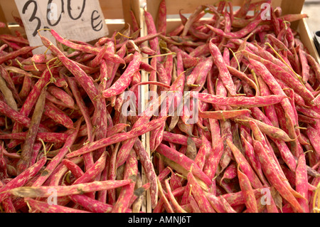 Bio Barlotti Beans auf einem Marktstand Gemüse. Venedig Stockfoto