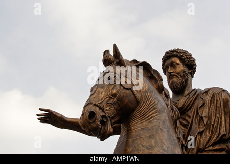 Die Reiterstatue des Marcus Aurelius, Kapitol, Piazza del Campidoglio, Rom, Italien Stockfoto