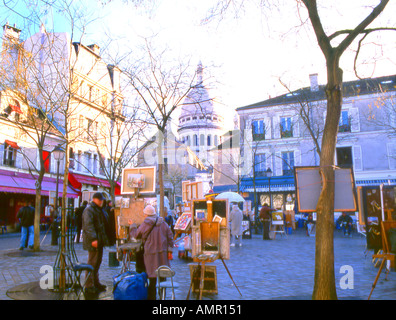 Künstler-Center Place du Tertre Butte Montmartre 18 Arr Paris France Stockfoto