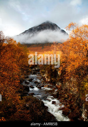 Buachaille Etive Mor in Nebel gehüllt, im Herbst schottischen Highlands, Lochaber, UK, Europa Stockfoto