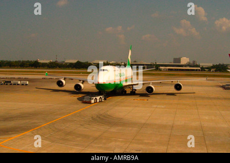 Eva Air Boeing 747-400 internationalen Flughafen Bangkok Don Muang Thailand Stockfoto