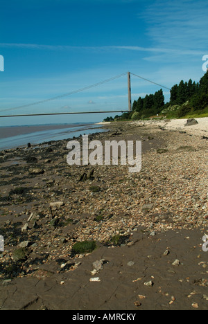 Humber Bridge vom Strand am Hessle, East Yorkshire, UK Stockfoto