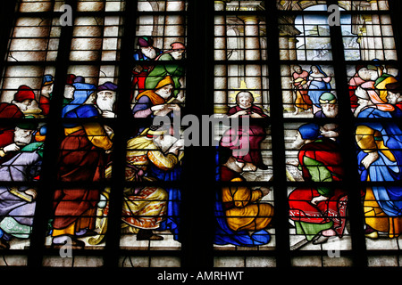 Zwölfjährige Jesus im Tempel Glasfenster in De Sint Lage Gouda Holland Europa Stockfoto