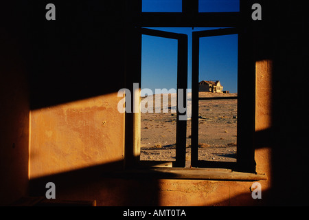 Verlassene Häuser in Wüste, Pomona, Namibia Stockfoto