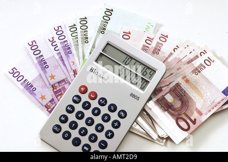 Rechner auf Euro-Banknoten Stockfoto