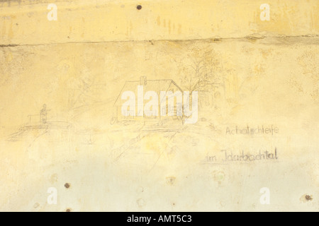 Gemälde an der Innenwand der Hütten auf der ehemaligen Insel Farm Prisoner Of War Camp 198 spezielle Lager XI an Bridgend South Wales UK Stockfoto