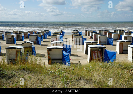 Leeren Sie Strand Stühle und Dünen, Katwijk Aan Zee, Südholland, Holland, Niederlande Stockfoto