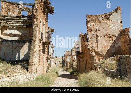 Ruinen der Gebäude der Stadt Belchite Stockfoto