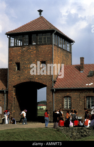 Touristen vor den Toren Schiene 11 Auschwitz Birkenau State Museum einmal bekannt als Death Gate Stockfoto