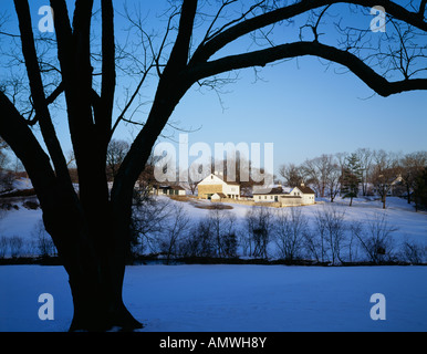 Valley Forge Bauernhof im Winter Schnee bei Valley Forge National Historical Park, Chester County, Pennsylvania, Usa., Stockfoto
