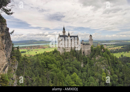 Schloss Neuschwanstein, gesehen vom Marienbruecke, Deutschland, Bayern, Allgäu, Füssen Stockfoto