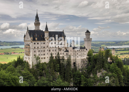 Schloss Neuschwanstein, gesehen vom Marienbruecke, Deutschland, Bayern, Allgäu, Füssen Stockfoto