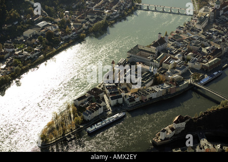Zusammenfluss von Donau, Ilz und Inn, Passau Stockfoto