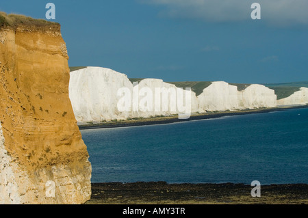 Die Seven Sisters Klippen gesehen von Seaford Kopf über dem Fluß Cuckmere Sussex England UK Stockfoto